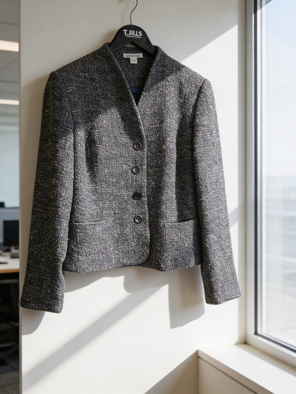 Coldwater Creek Gray & Slate Blue Tweed Women's Blazer Jacket Size 14 EUC